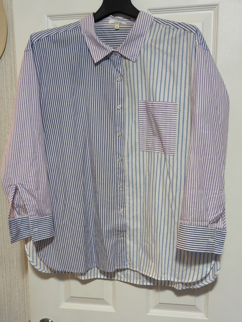 Striped Button-Up Shirt in Blue, White & Pink